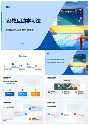 2025家教互助学习法自我管理压力应对初一家长会PPT模板