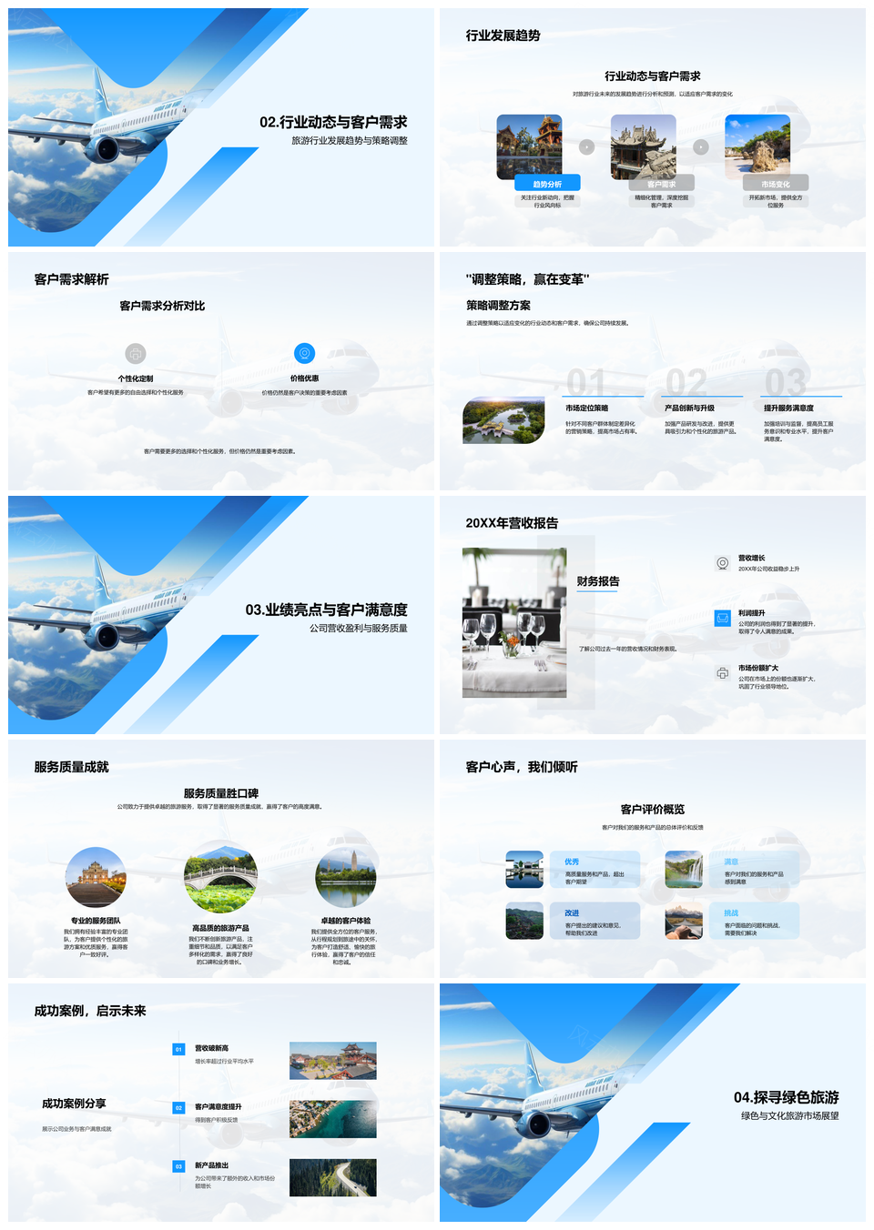 旅游业业绩回顾展望绿色服务成功案例PPT模板