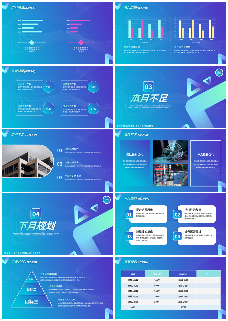2025渐变简约几何商务月度工作报告总结计划PPT模板