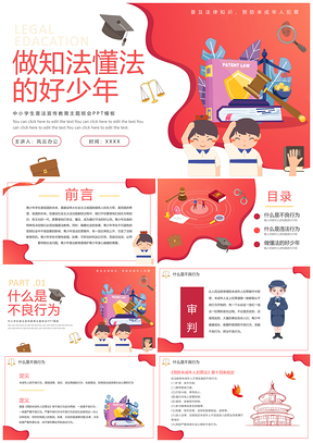 2025青少年法制教育卡通插画班会课PPT模板