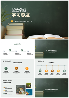 大学新生卓越学习态度积极习惯成就学术未来PPT模板