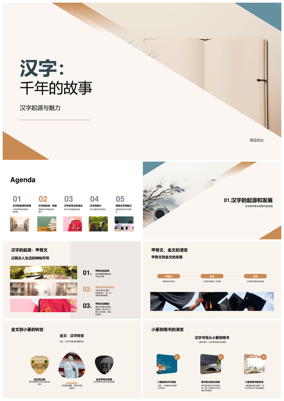 汉字千年演变甲骨文金文小篆楷书结构PPT模板