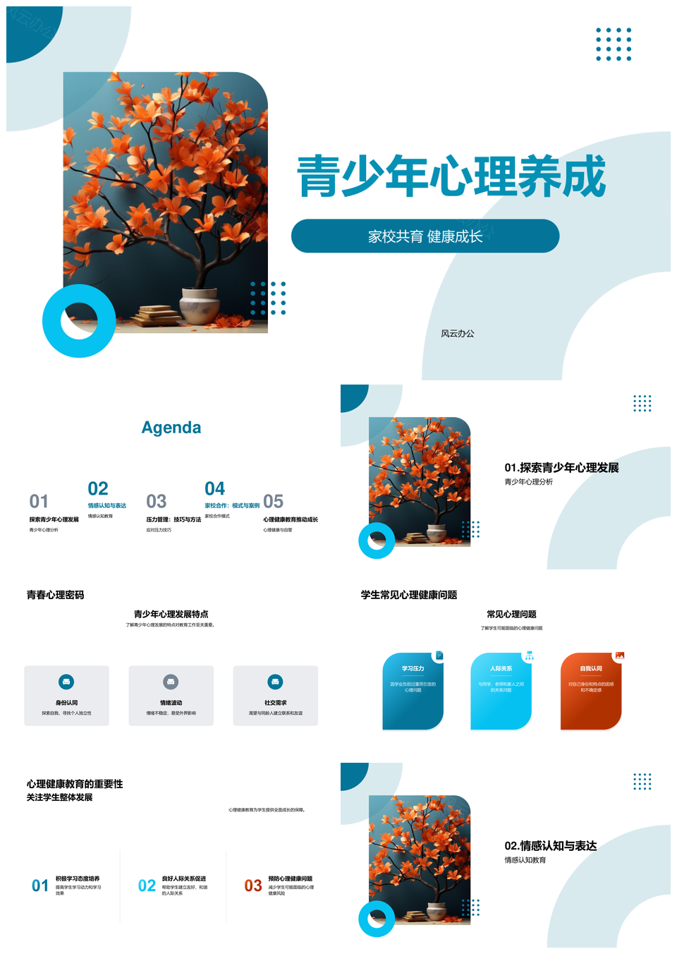 家校共育青少年心理健康情感认知压力管理PPT模板