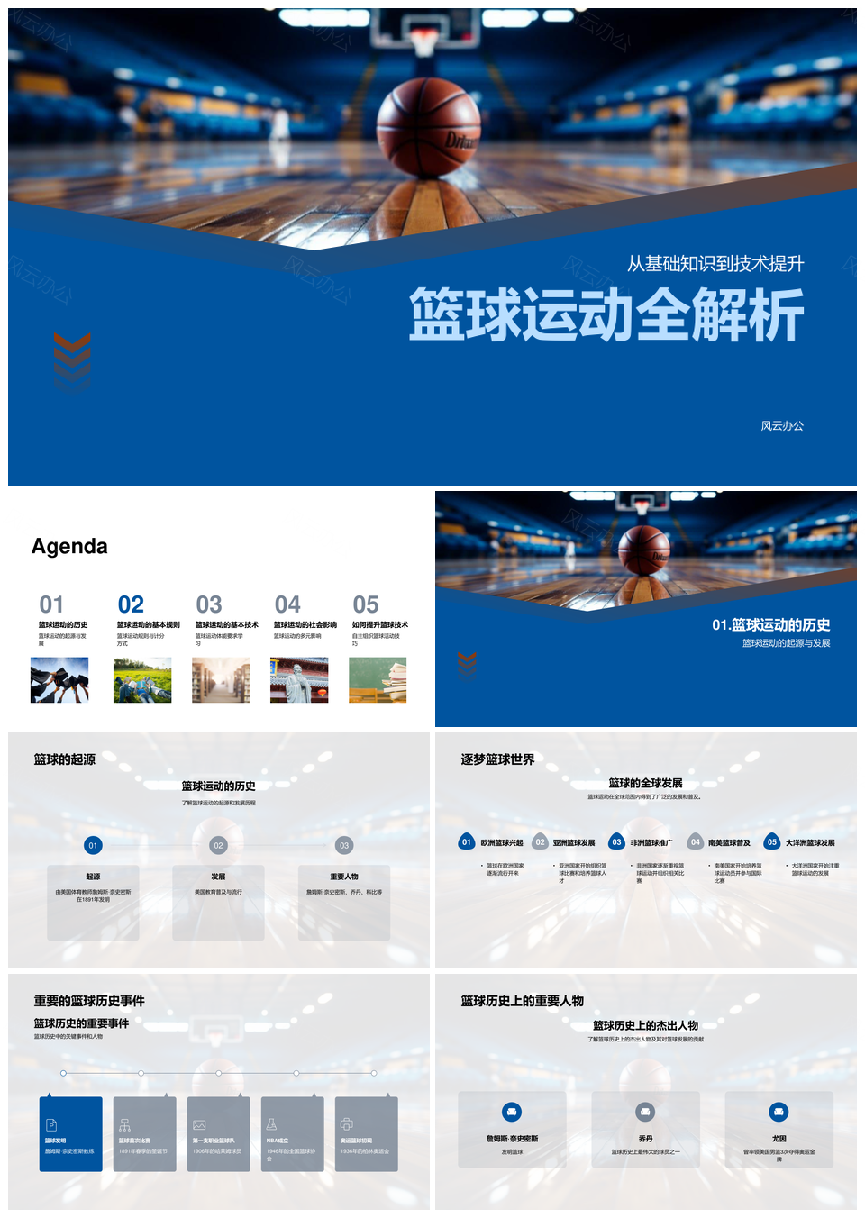 篮球技术规则历史与运传投防全解析PPT模板