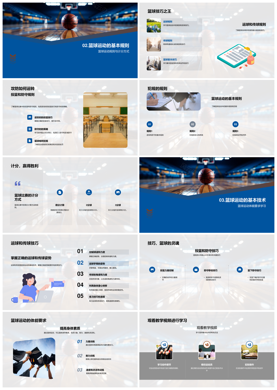 篮球技术规则历史与运传投防全解析PPT模板