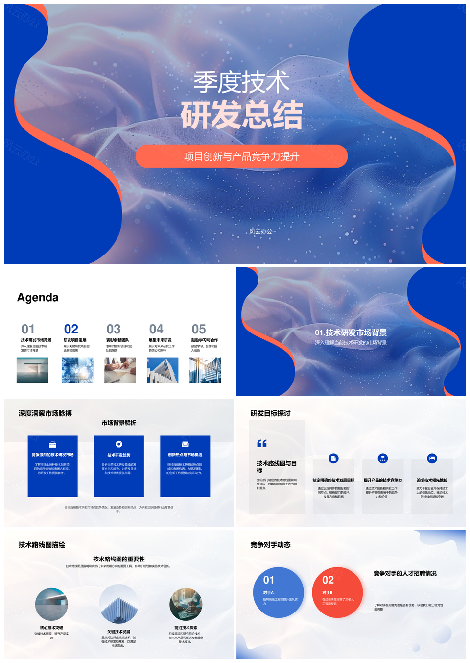 技术研发季度总结创新竞争力路线图进展PPT模板