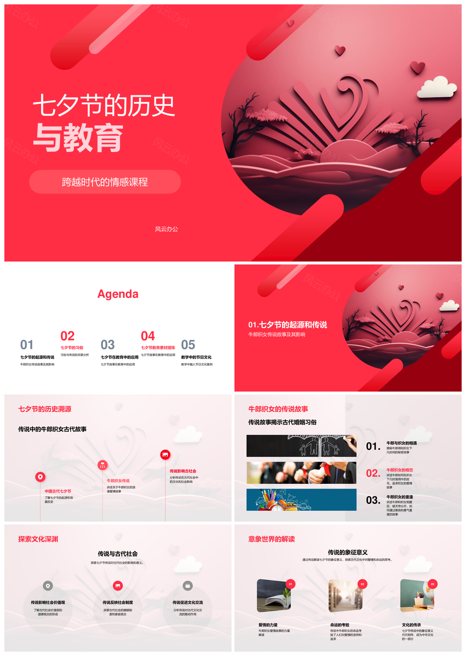 七夕节历史习俗与牛郎织女教育应用PPT模板