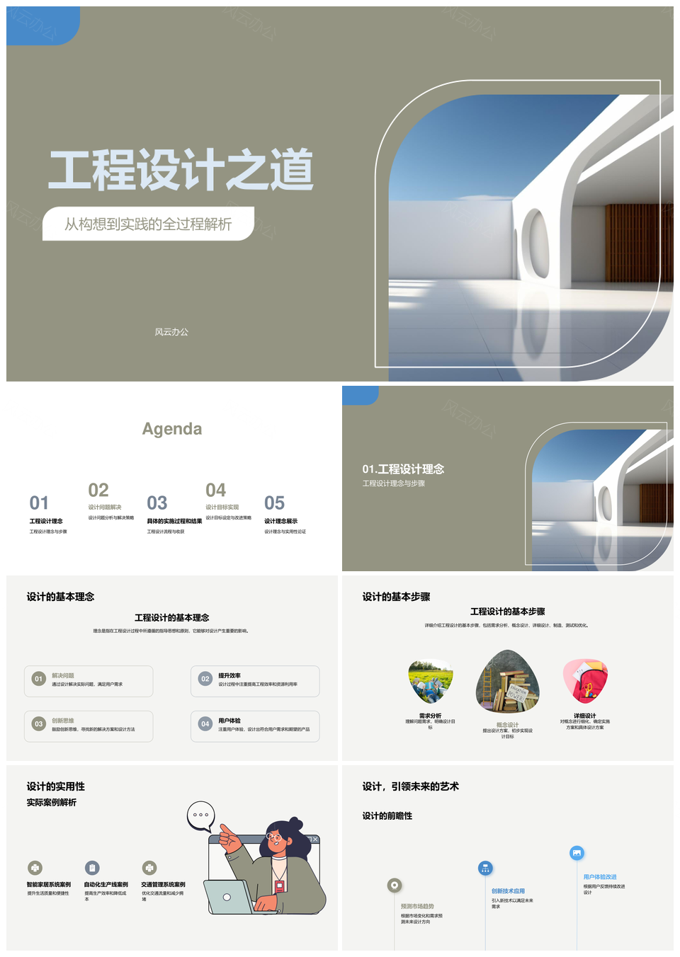工程设计教培答辩理念步骤实用前瞻解题蓝图PPT模板