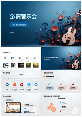 校园音乐教育激情音乐会学生筹备合唱乐器材PPT模板