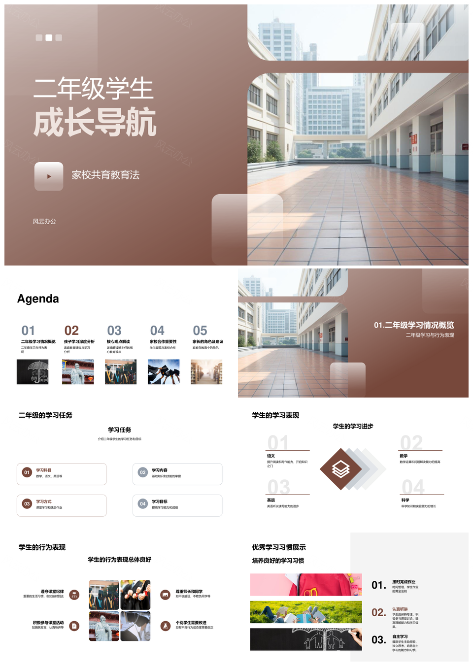 二年级家校共育学业行为习惯成长导航PPT模板