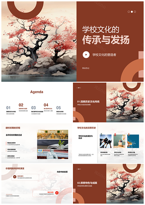 学校文化传承发扬教育理念价值观特色课程活动古卷轴PPT模板