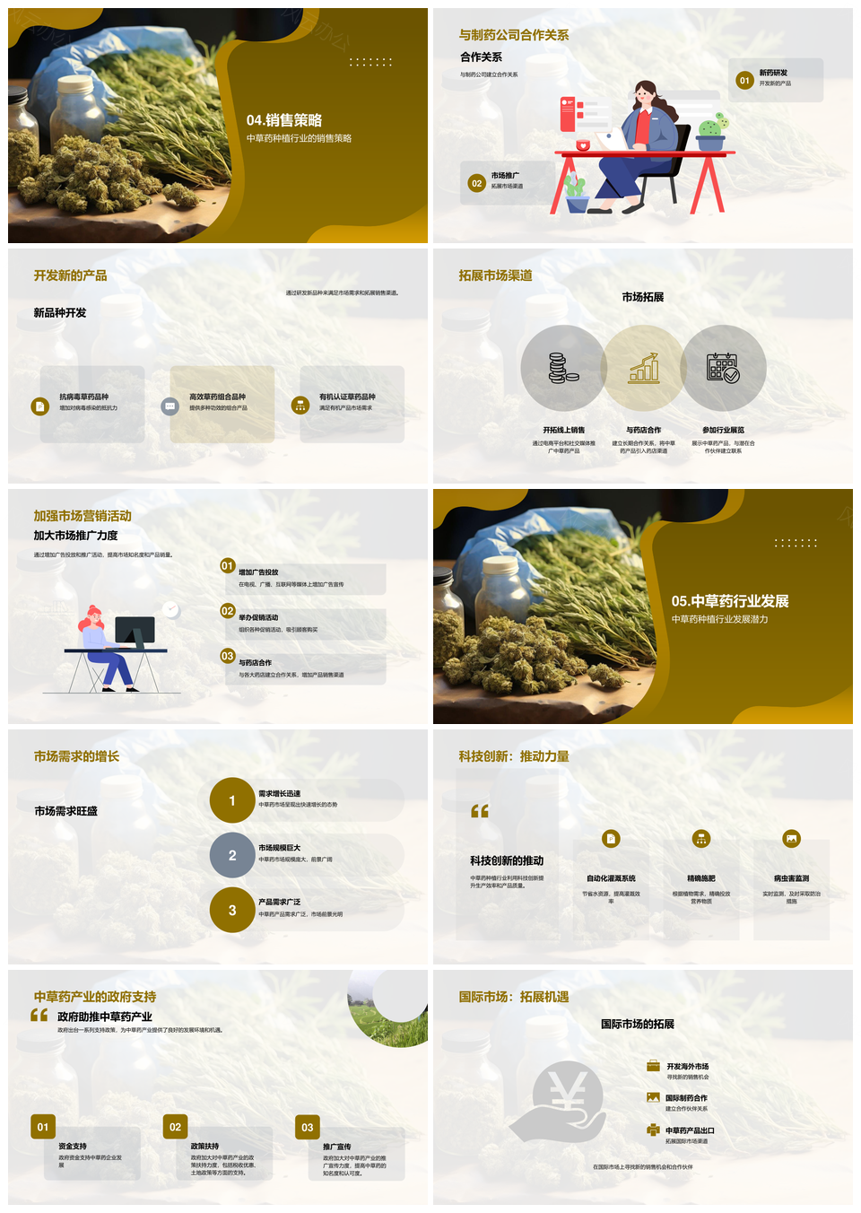 中草药种植季报趋势技术销售策略解析PPT模板