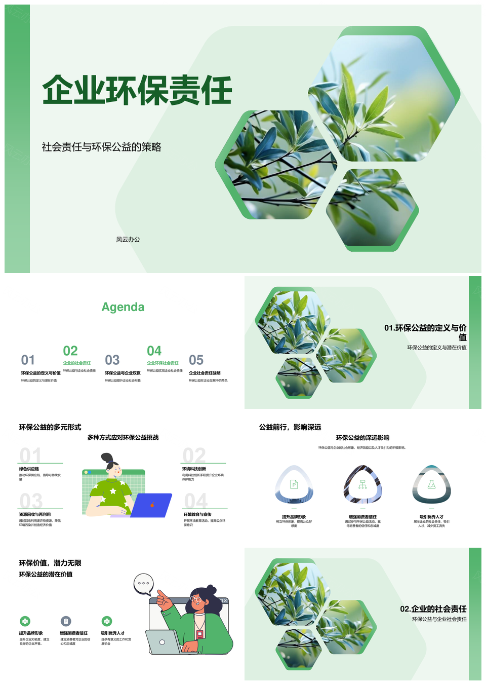 企业社会责任环保公益经济策略PPT模板
