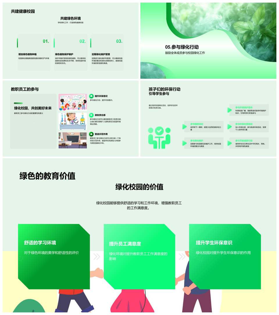绿色校园植树节绿化提升环保意识促学习健康PPT模板