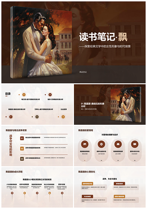 黄色复古飘世界名著女性形象读书笔记PPT模板