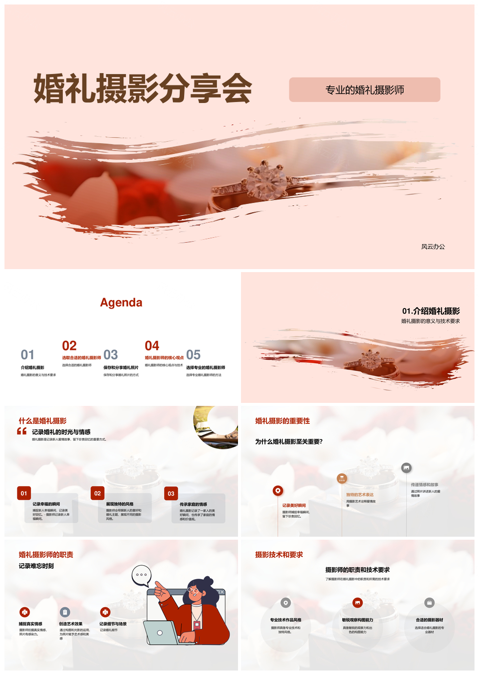 专业摄影师婚礼摄影分享会演讲新人家人结婚戒指PPT模板