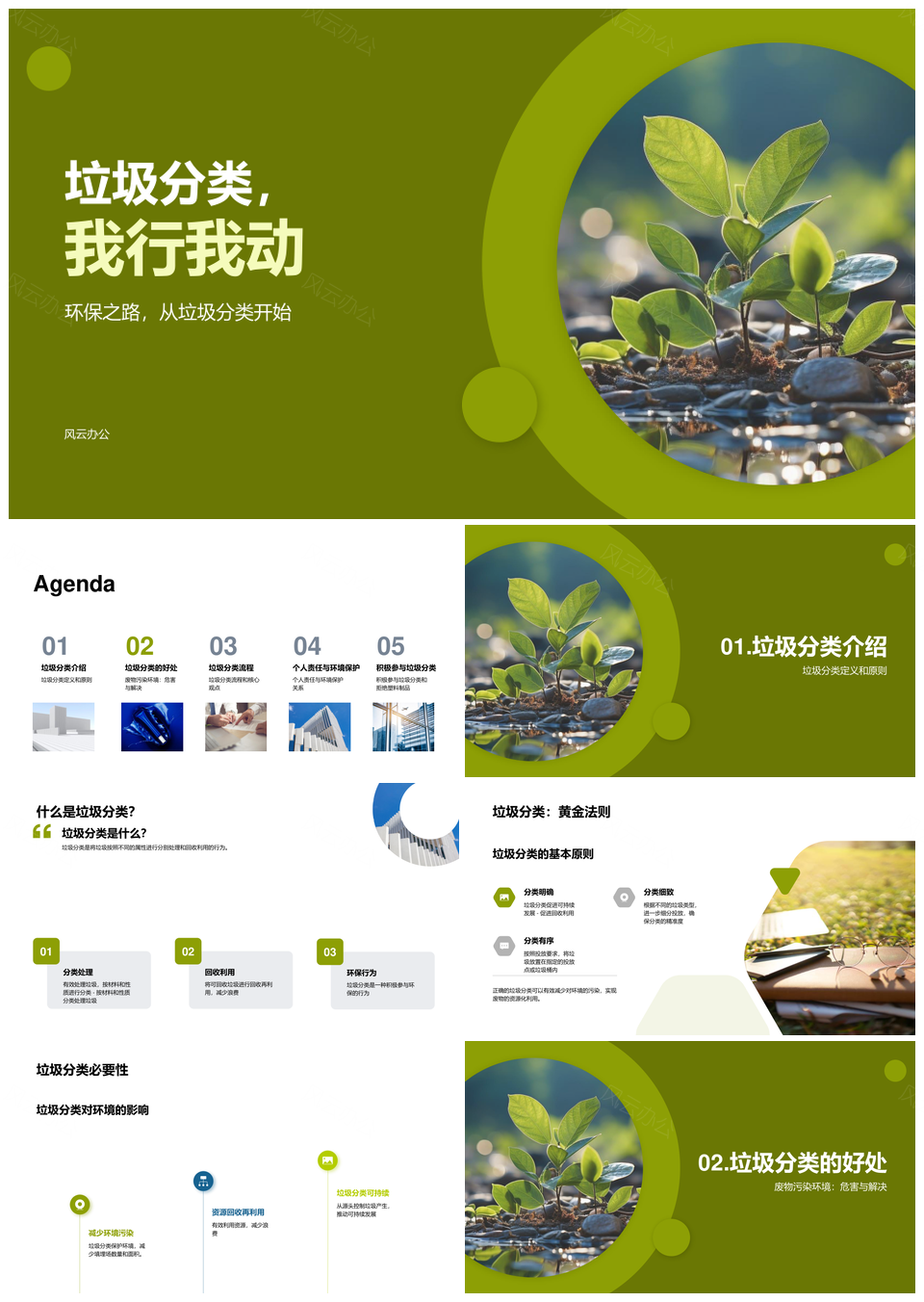 垃圾分类志愿者居民助力资源回收环保可持续PPT模板