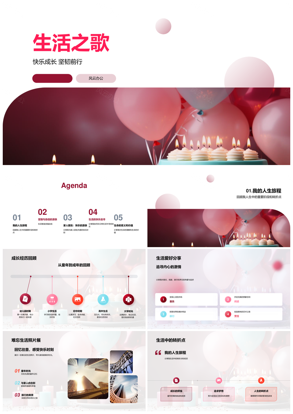 生活之歌快乐成长坚韧前行生日宴PPT模板