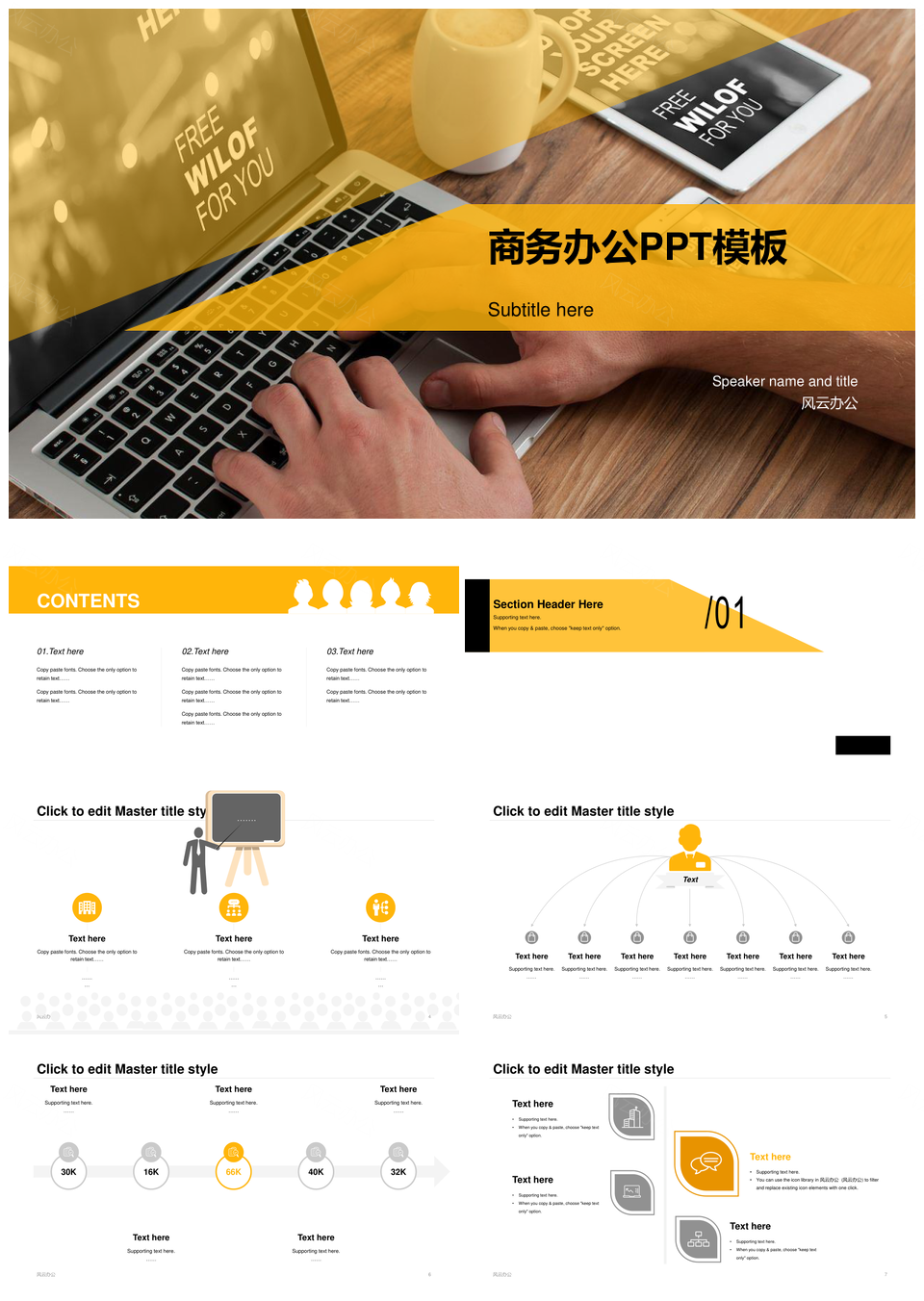 黄色商务办公年终总结汇报PPT模板