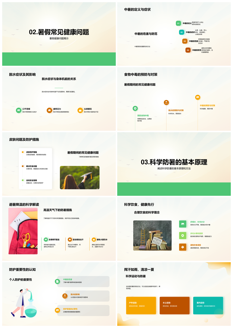 大暑科学防护防暑降温避脱水中毒健康过暑假PPT模板