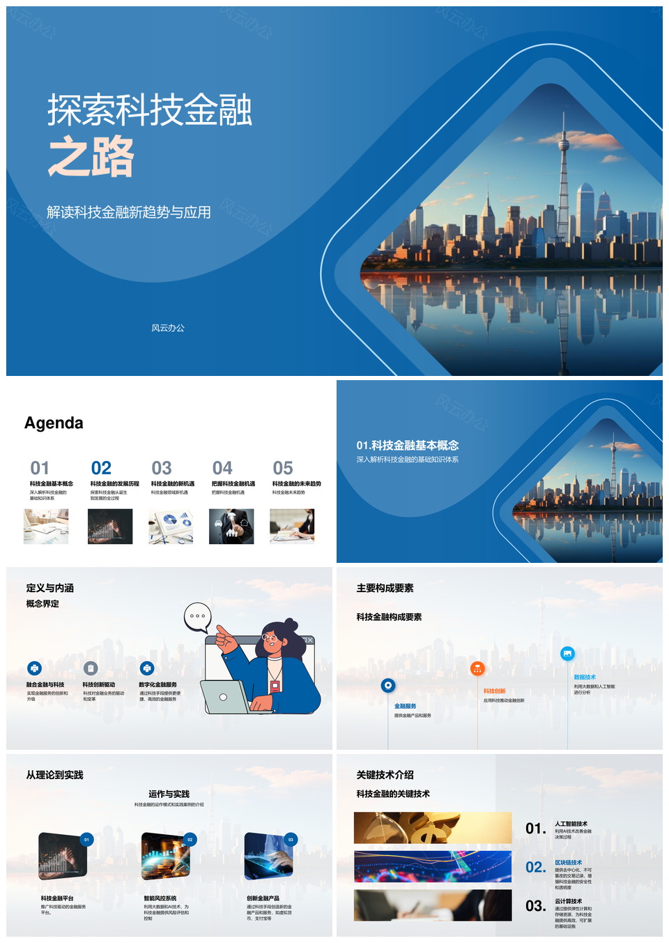科技金融大数据AI区块链云投策风控未来城PPT模板