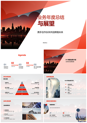 业务年度总结展望合作伙伴目标成果增长优化服务图解PPT模板
