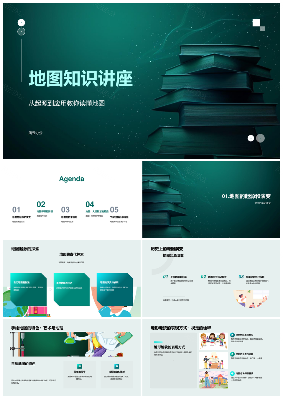 2025地图起源演变符号地形交通应用知识PPT模板