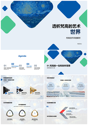 梵高艺术世界表现主义色彩与向日葵星空PPT模板