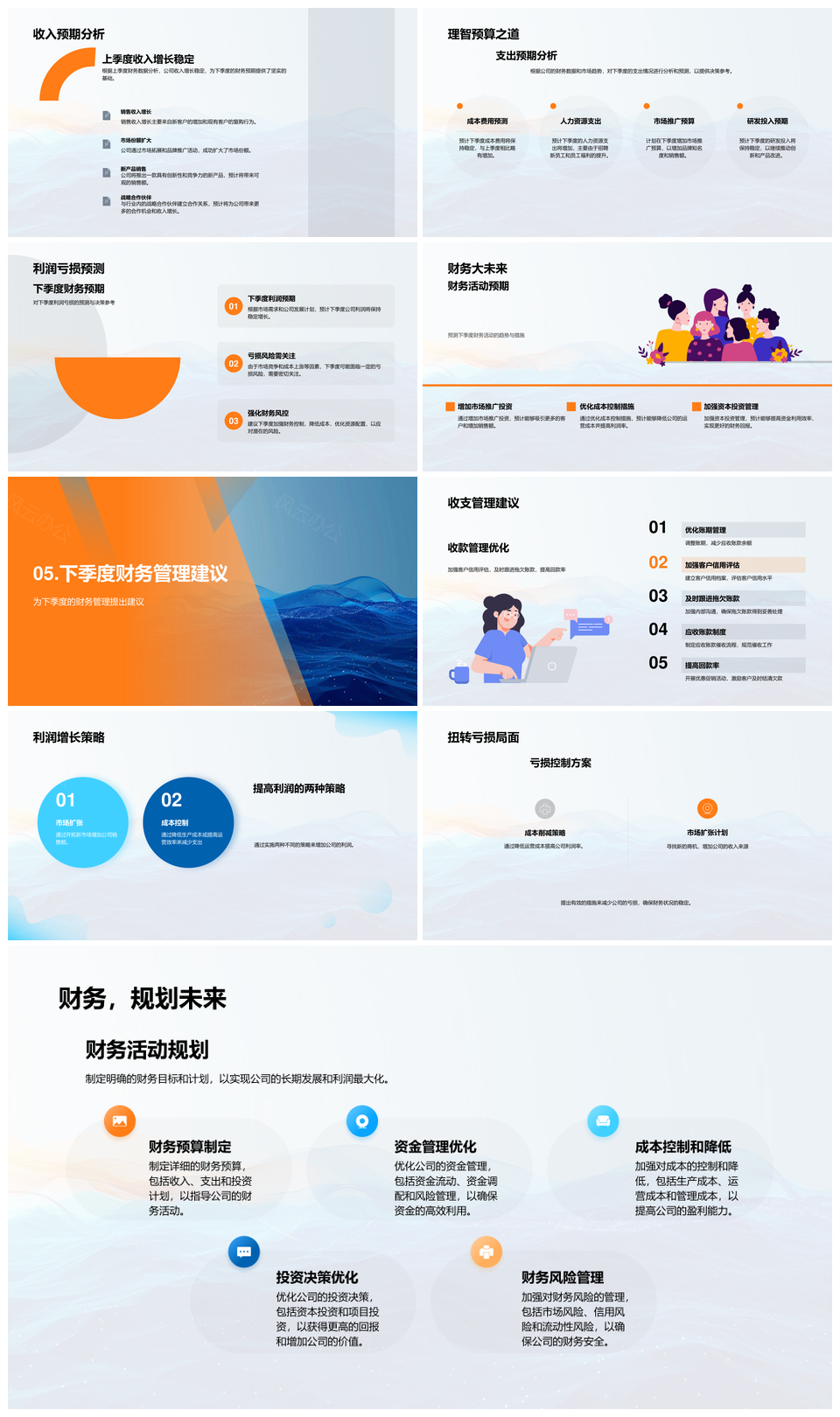 季度财务总结分析预测收支盈亏趋势PPT模板