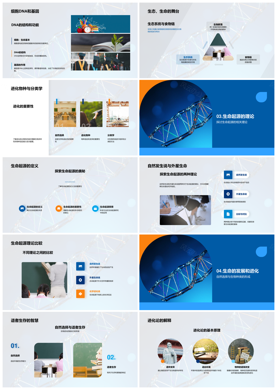 生命科学进化基因细胞显微探源PPT模板