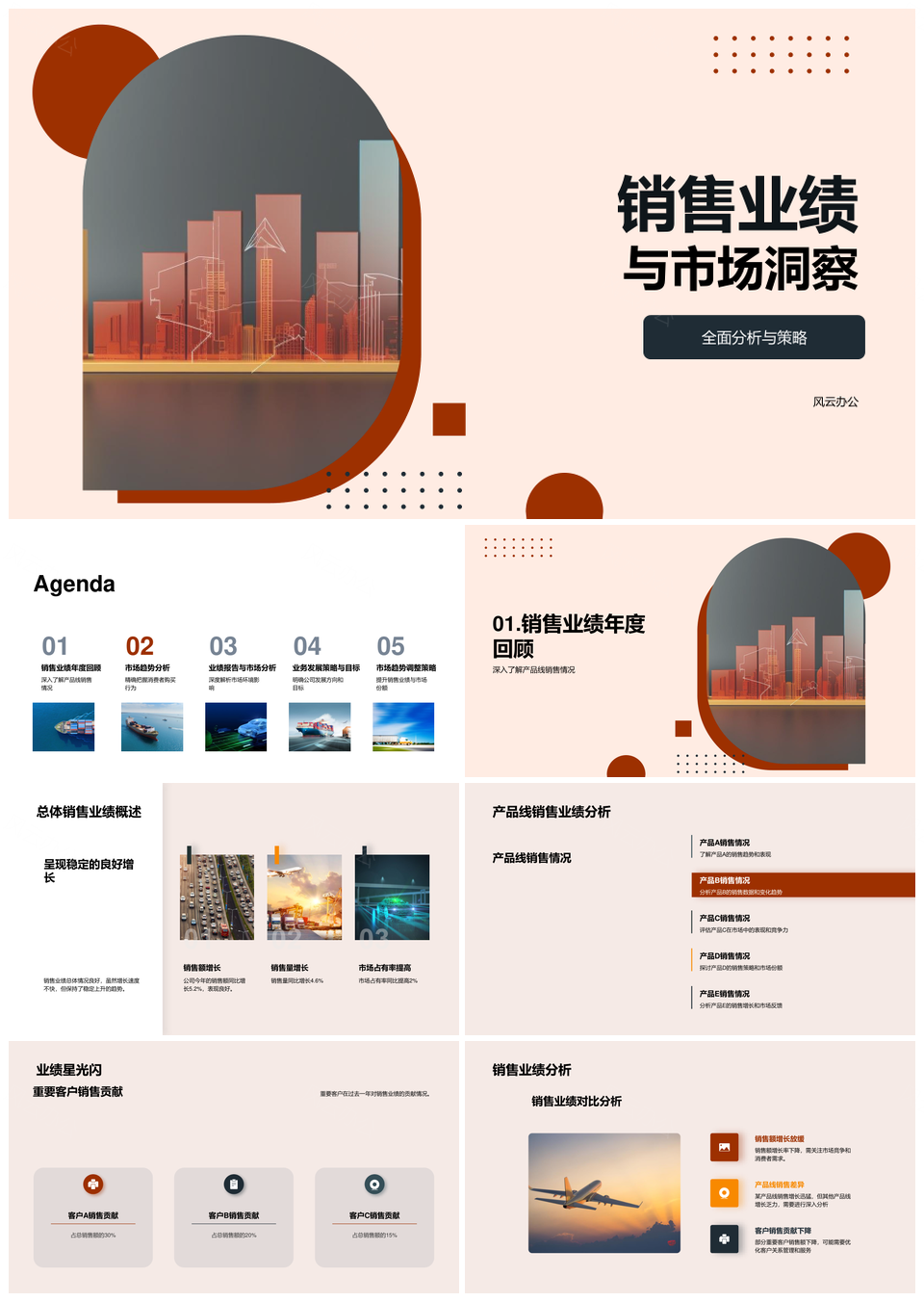 销售业绩市场趋势产品线客户消费竞争分析PPT模板