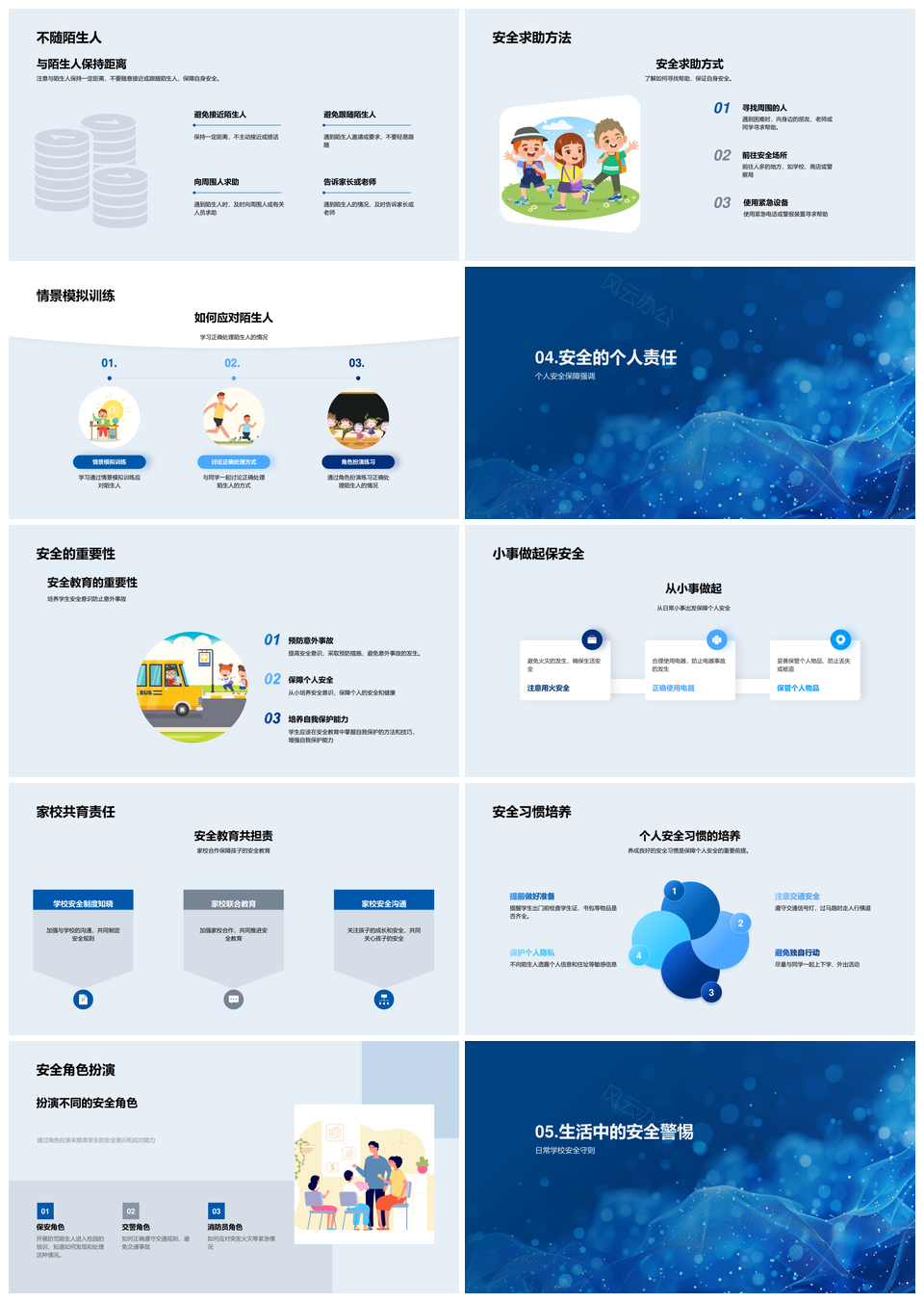 安全教育生活交通校园防范应急演练习惯培养PPT模板