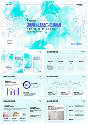 清新蓝创意简约总结汇报PPT小众模板