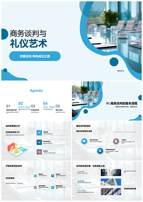 优雅商务谈判礼仪艺术与筹备培训PPT模板