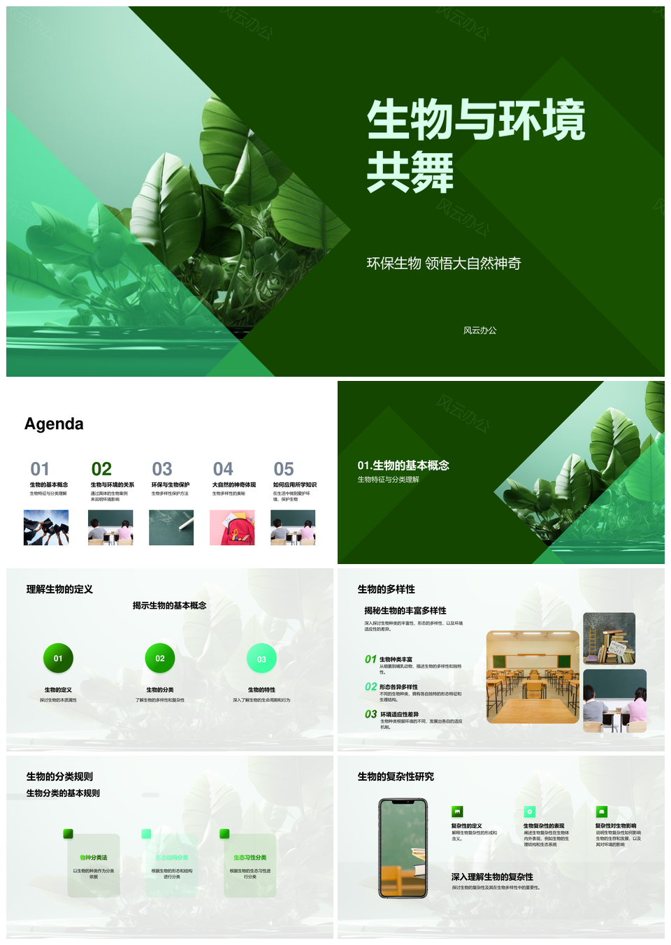 环保生物多样课堂探秘环境互动PPT模板