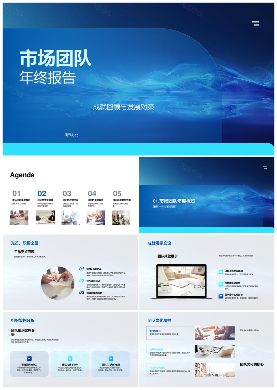 市场团队年终总结成果亮点架构文化优势对策总览PPT模板