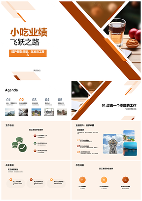 小吃团队季度总结门店经理评员工AB表现促业绩提升PPT模板