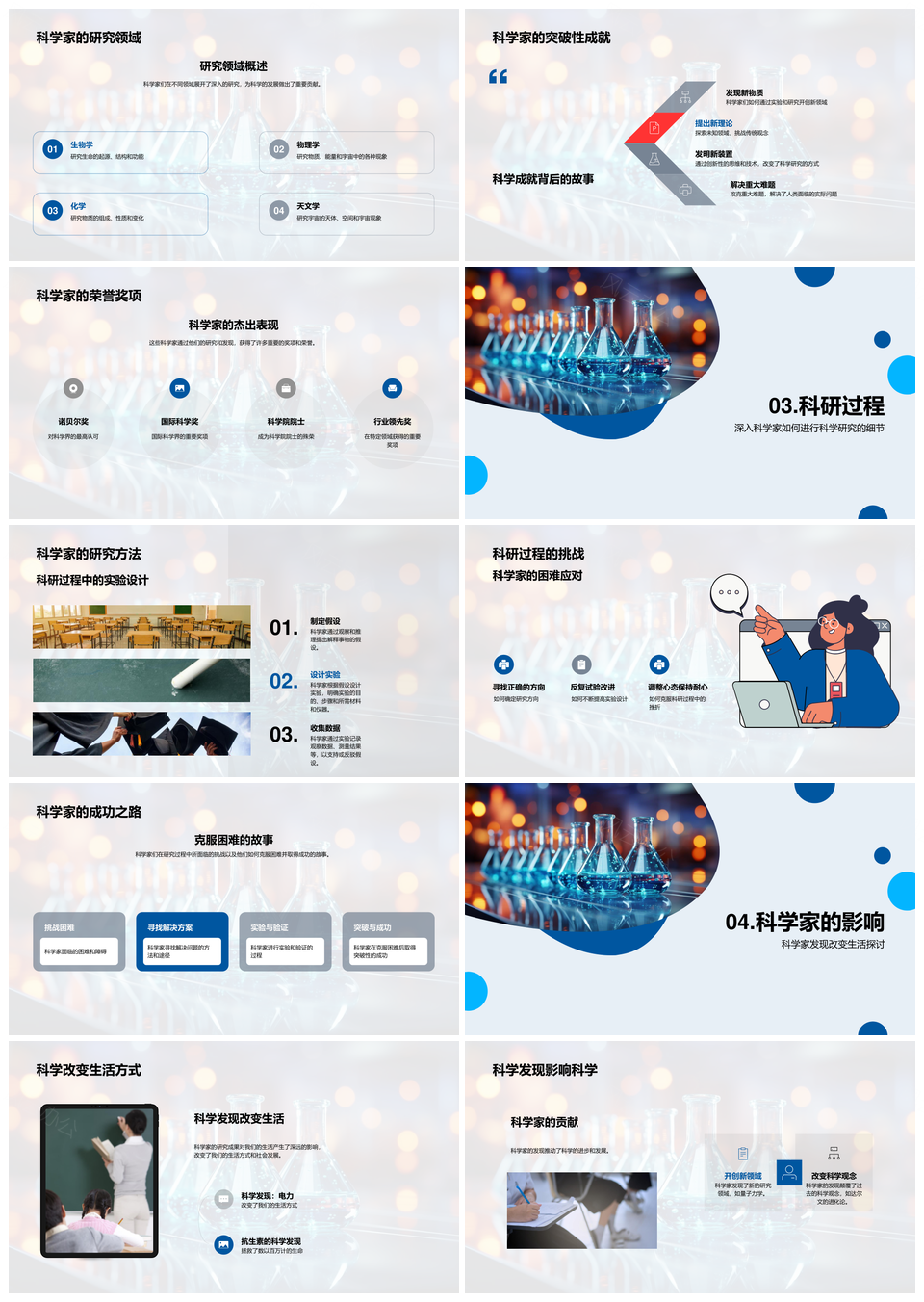 科学巨人科研教育研究显微镜探秘PPT模板