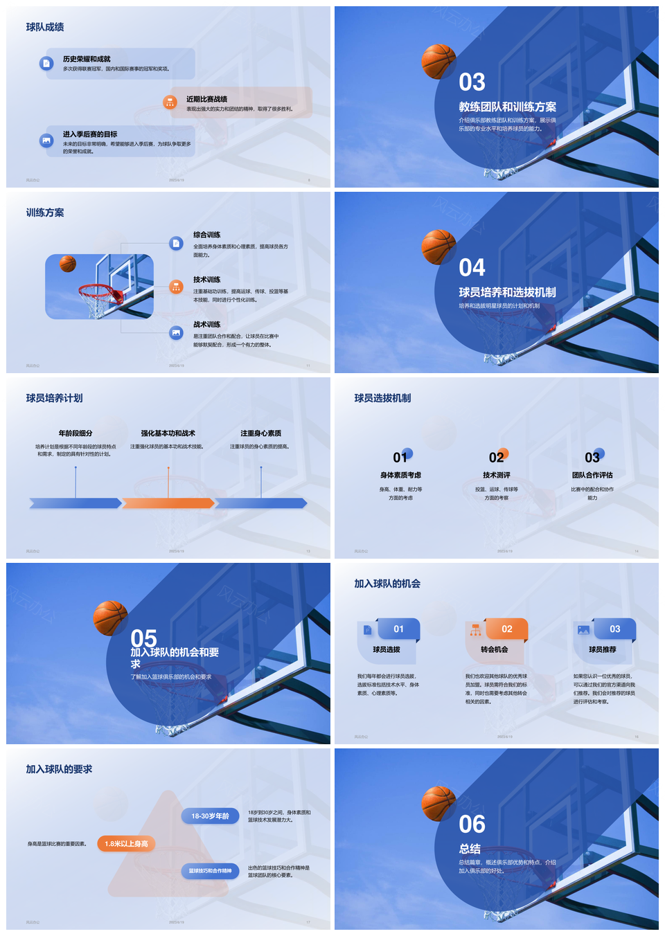 蓝色商务现代篮球俱乐部招生宣传运动CTRPPT模板