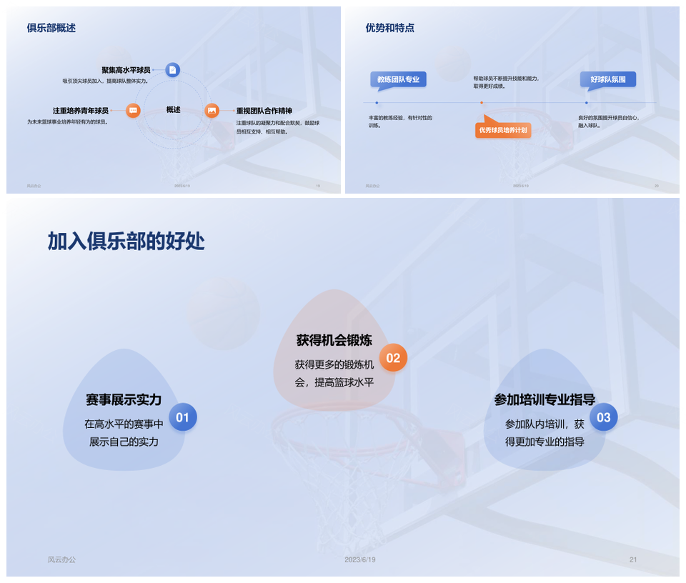 蓝色商务现代篮球俱乐部招生宣传运动CTRPPT模板