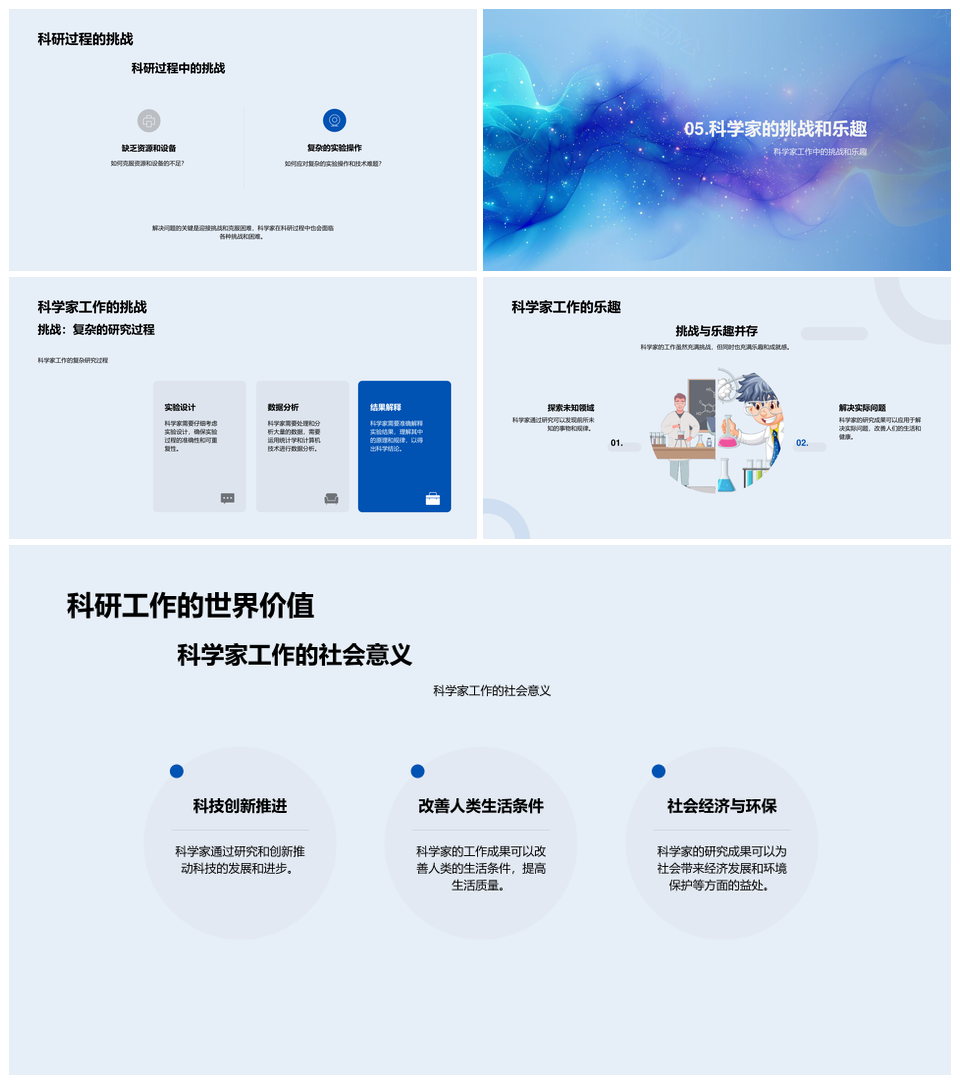 科学家科研工作生活实践挑战PPT模板