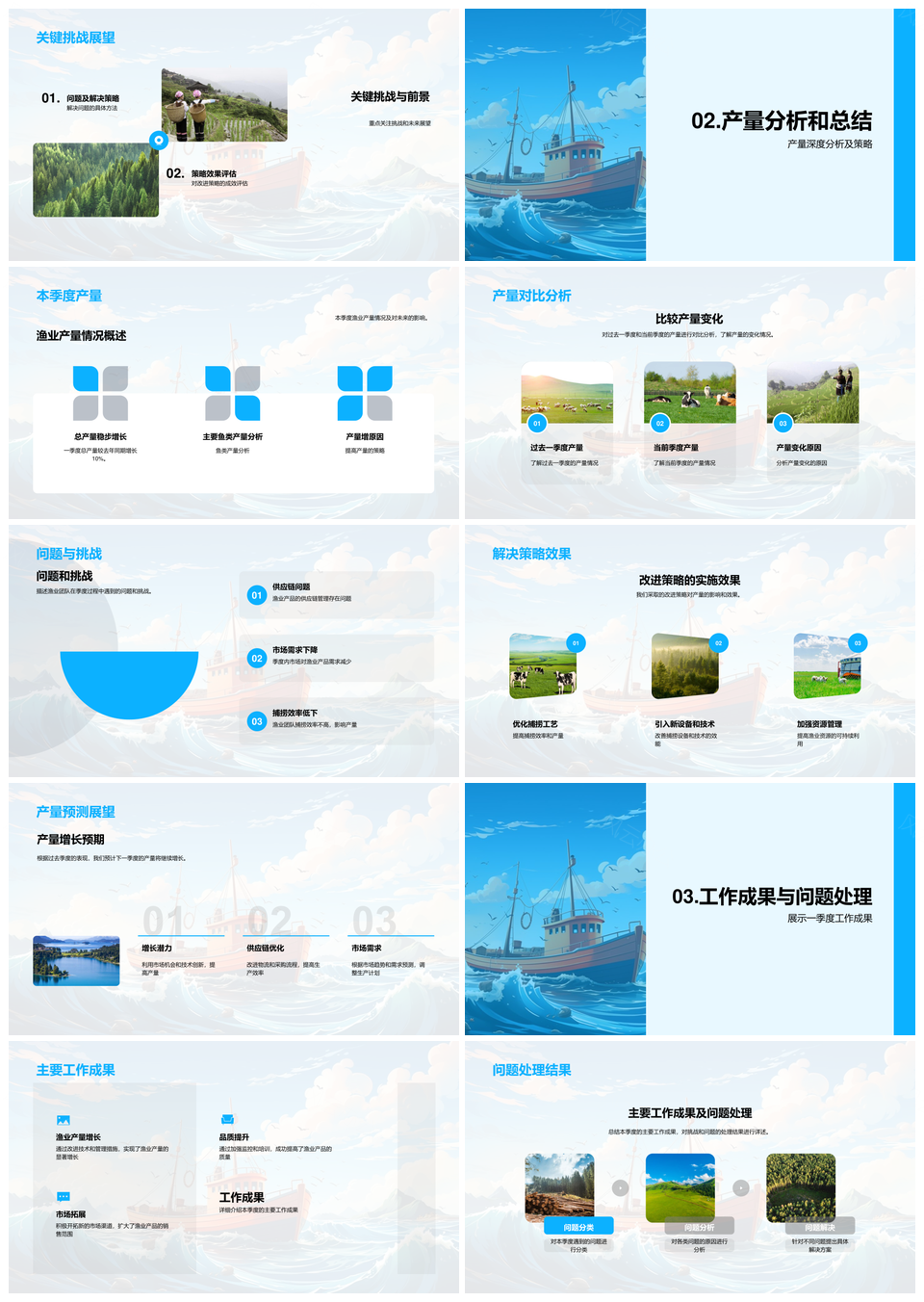 渔业季度成果总结产量捕捞渔船协作策略处理PPT模板