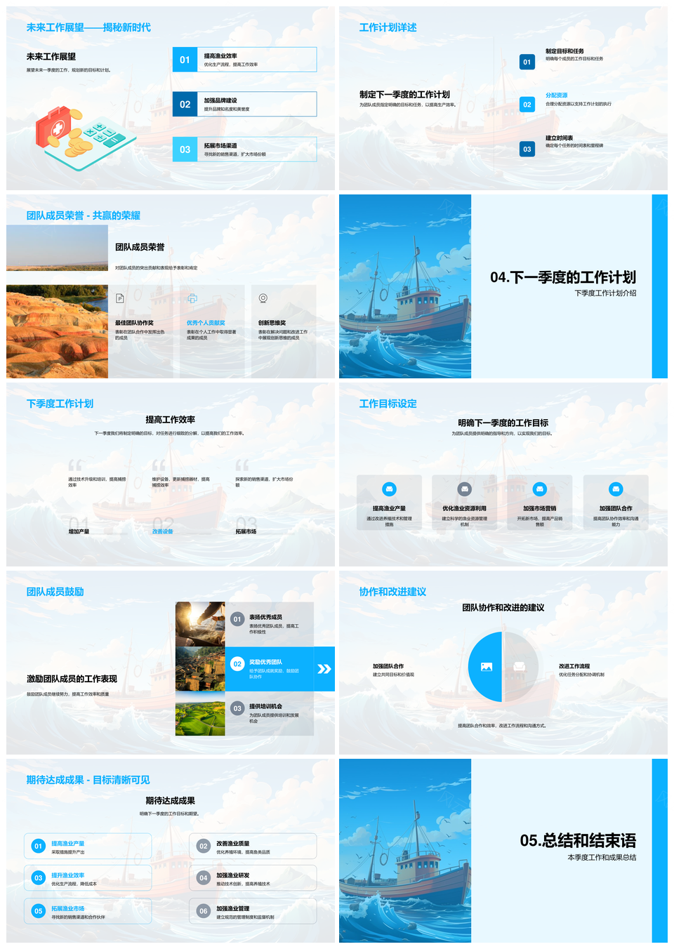 渔业季度成果总结产量捕捞渔船协作策略处理PPT模板