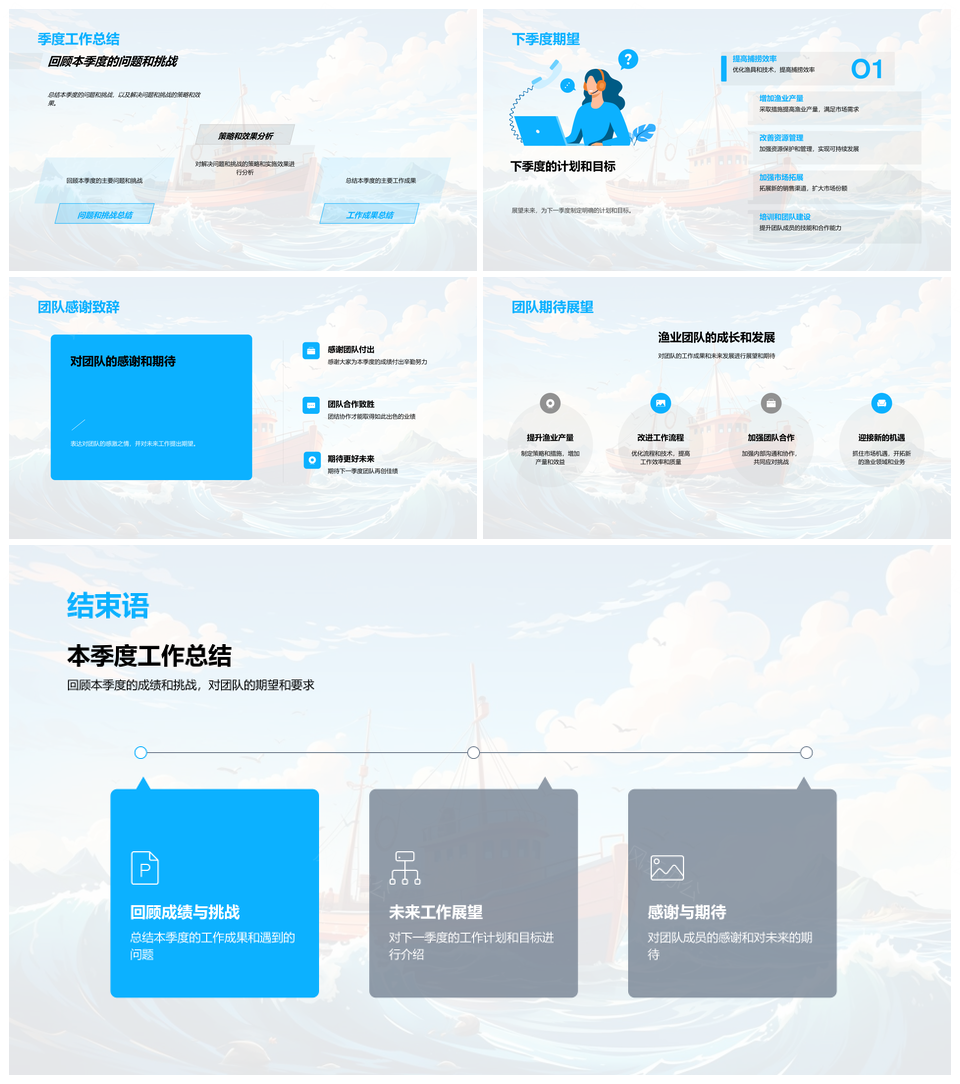 渔业季度成果总结产量捕捞渔船协作策略处理PPT模板