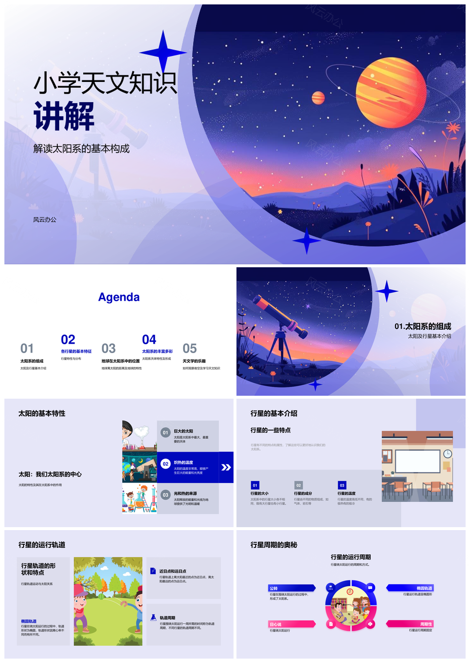 小学天文太阳系行星运行轨道特性观测PPT模板