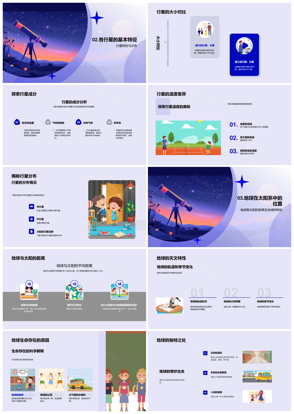 小学天文太阳系行星运行轨道特性观测PPT模板