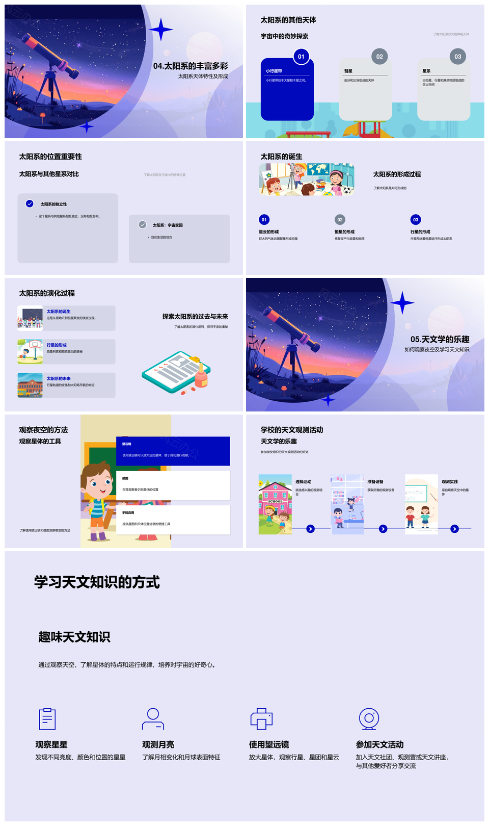 小学天文太阳系行星运行轨道特性观测PPT模板