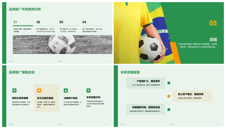 绿色现代商务足球赛事品牌推广PPT模板