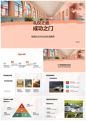 校园礼仪之道校建文化成功之门素养PPT模板