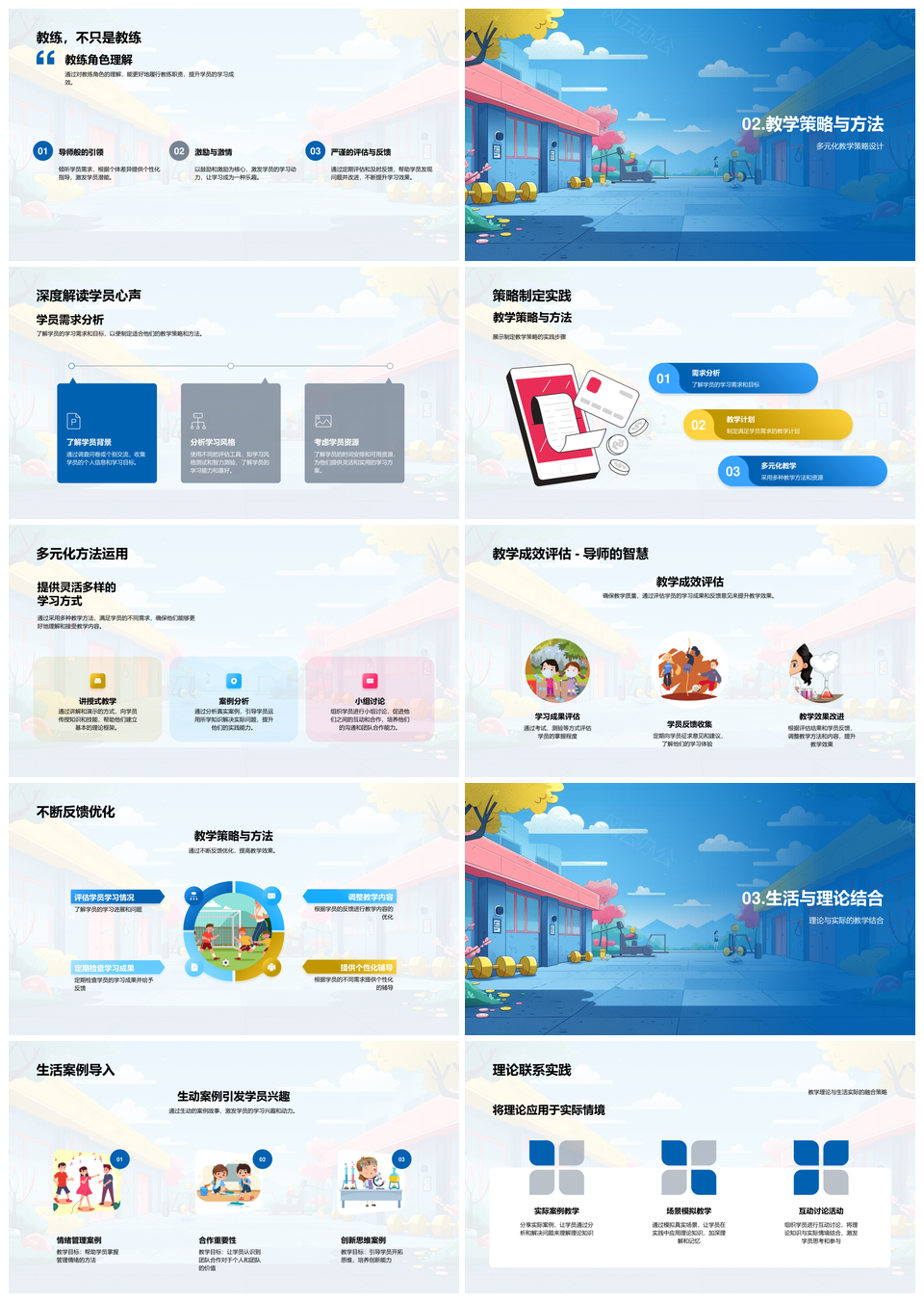 教练述职教学策略学员需求教育背景多元方法质量评估PPT模板